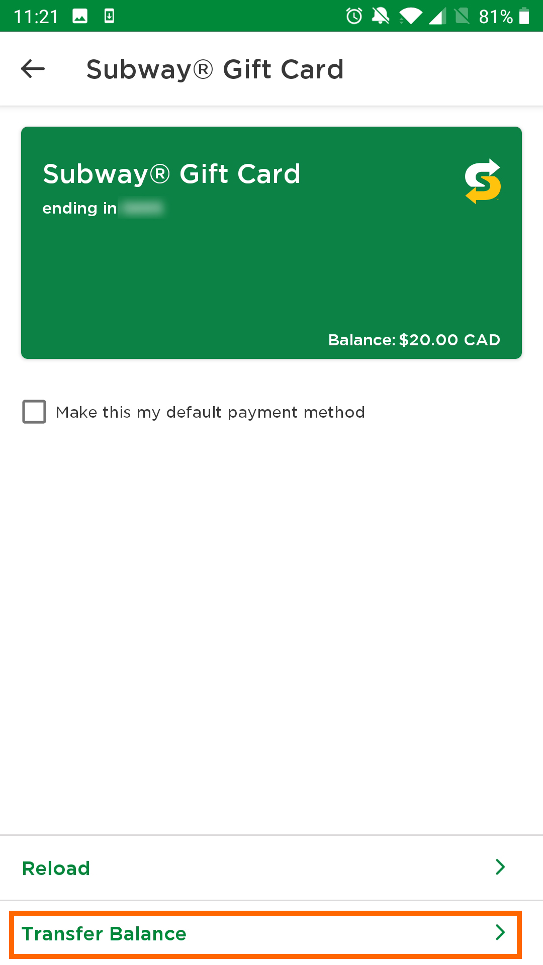 Subway Online Gift Card (Electronic Delivery) Coincards Canada